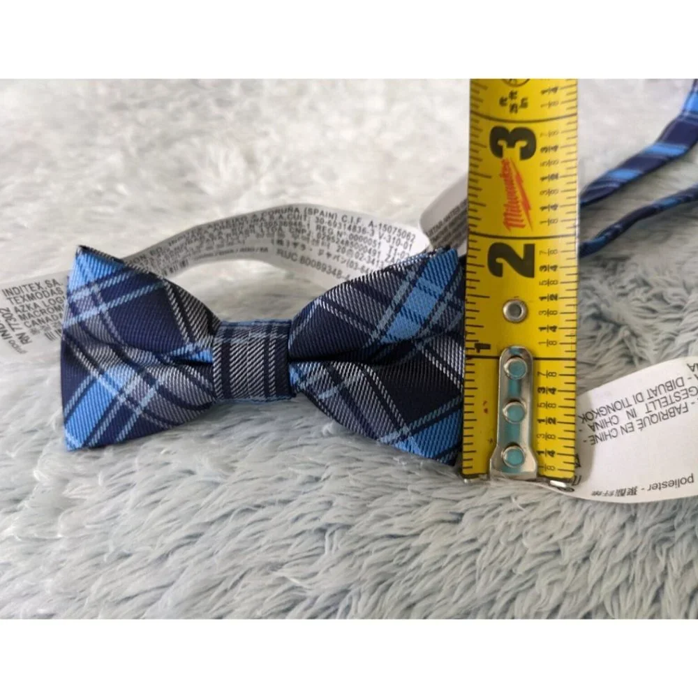 2 Zara Boy Accessories Bundle Dressy Jacquard Slim Red Tie + Plaid Bow Tie NEW